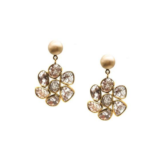 Organic Diamond Slice Flower Earrings in 18k Yellow Gold