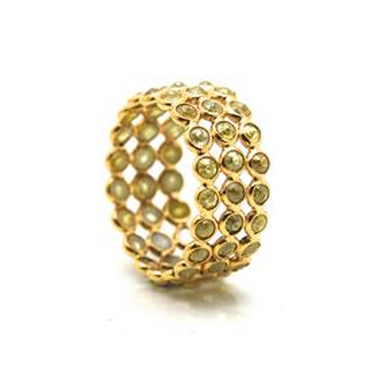 Tresor Collection - Rose Cut Organic Diamond Triple Row Ring Band in 18k Yellow Gold