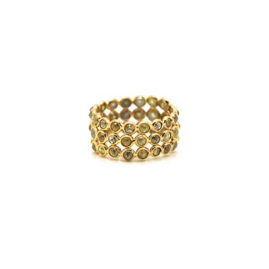 Rose cut organic diamond triple row ring band in 18k yellow gold