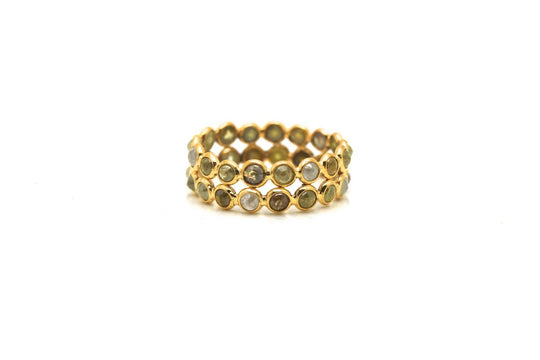 Rose cut organic diamond double row ring band in 18k yellow gold