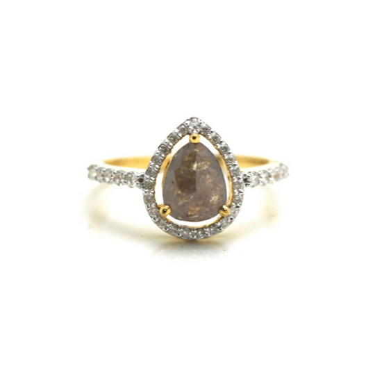 Tresor Collection - Organic color diamond with round brilliant diamond framed ring in 18k YG