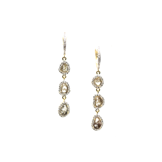 Organic Diamond with White Diamond Earrings in 18k Yellow Gold
