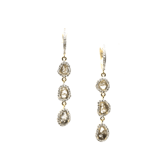 Tresor Collection - Organic Diamond with White Diamond Earrings in 18k Yellow Gold