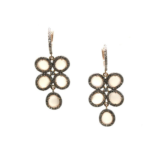 White Moonstone Earring With Diamond Pave Frame Set In 18K Rose Gold