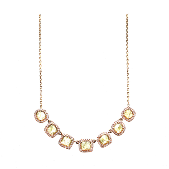 Organic Yellow Diamond with Pave Diamond Necklace in 18k Rose Gold