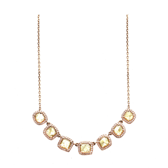 Tresor Collection - Organic Yellow Diamond with Pave Diamond Necklace in 18k Rose Gold