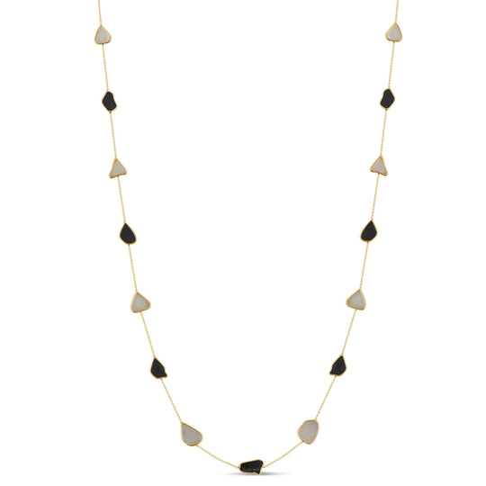 Organic Black and White Diamonds Slice Necklace In 18K Yellow Gold