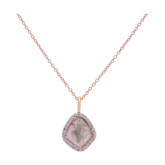 Tresor Collection - Organic Diamond Slice with Diamond Pave Pendant in 18k Yellow Gold