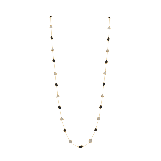 Tresor Collection - Organic White & Black Diamond Slice Long Necklace in 18k Yellow Gold