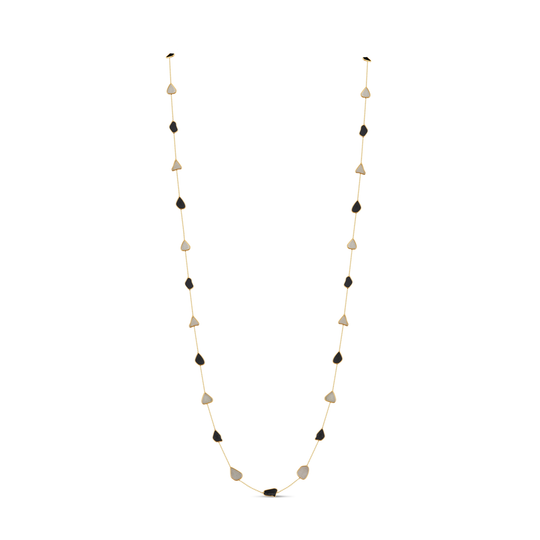 Organic White & Black Diamond Slice Long Necklace in 18k Yellow Gold