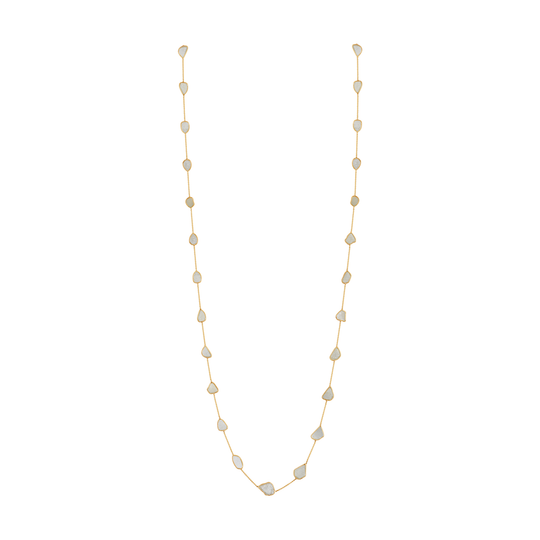 Organic White Diamond Slice Long Necklace in 18k Yellow Gold