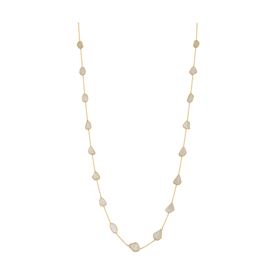 Tresor Collection - Organic White Diamond Slice Long Necklace in 18k Gold