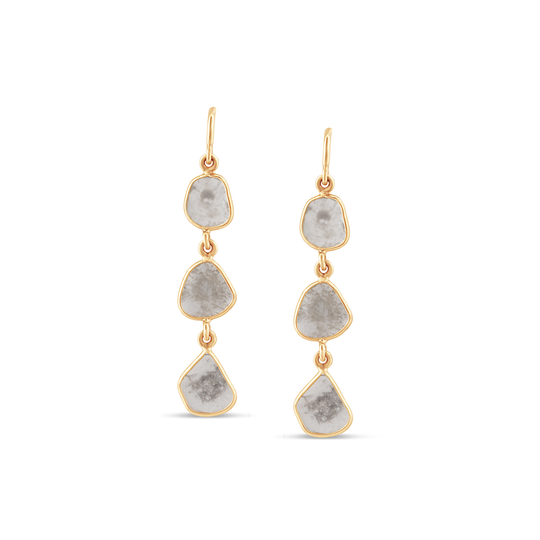 Organic Diamond 3 Dangle - Slice Earrings In 18K Yellow Gold