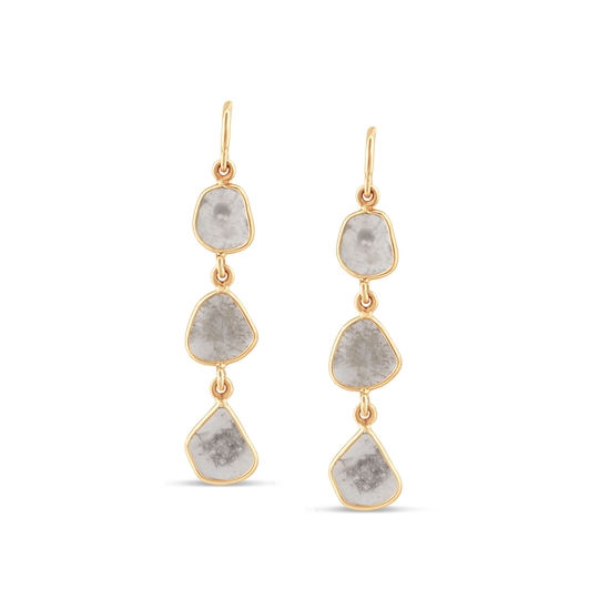 Tresor Collection - Organic Diamond Triple Dangle Slice Earrings In 18K Yellow Gold