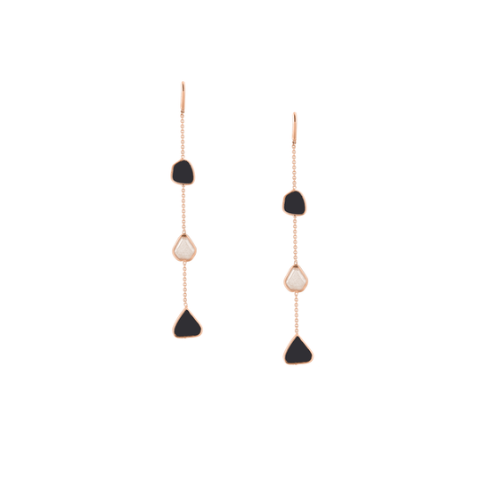 Tresor Collection - Organic Black and White Diamond Slice Earrings In 18K Rose Gold