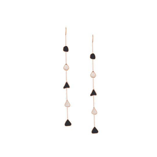 Tresor Collection - Organic Black & White Diamond Slice Earrings In 18K Rose Gold