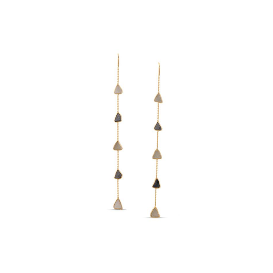 Organic Black & White Diamond Slice Earrings In 18K Rose Gold