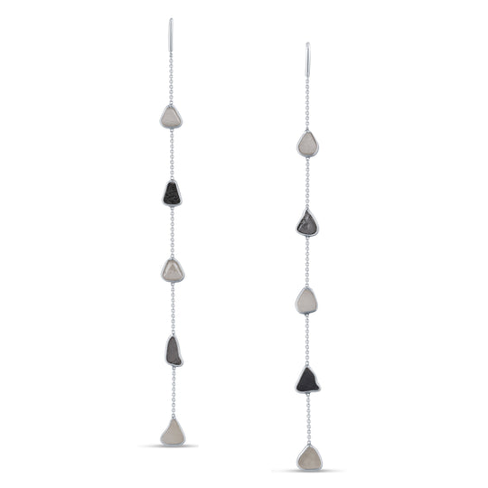 Organic Black & White Diamond Slice Earrings In 18K White Gold