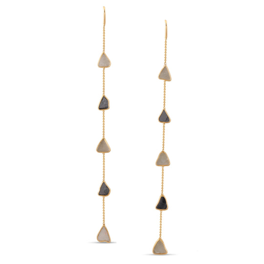 Organic Black & White Diamond Slice Earrings In 18K Yellow Gold