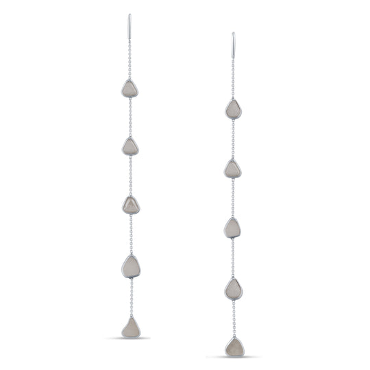 Organic Diamond Slice Earrings In 18K White Gold