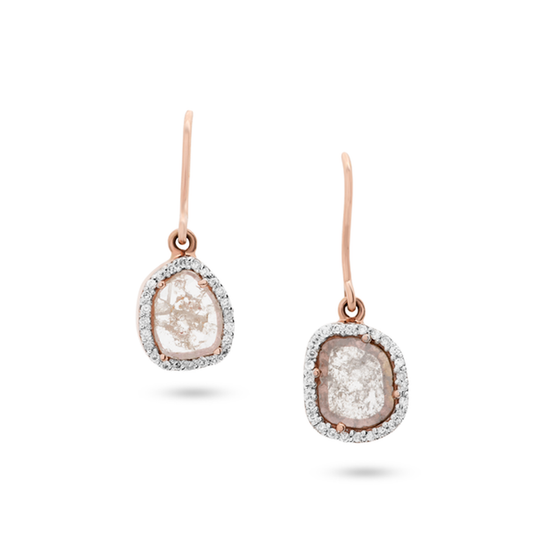 Tresor Collection - Organic Diamond Slice with Diamond Pave Earrings In 18K Yellow Gold
