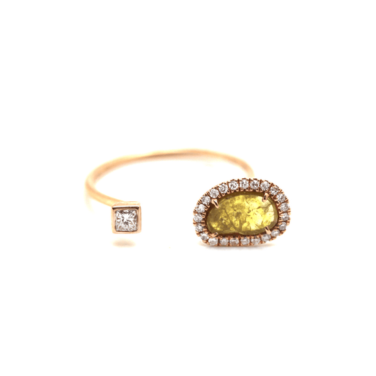 Tresor Collection - Organic Yellow Diamond with Pave Diamond Ring in 18k Rose Gold
