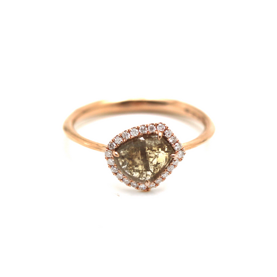 Tresor Collection - Organic Diamond Slice with Pave Diamond Ring in 18k Rose Gold