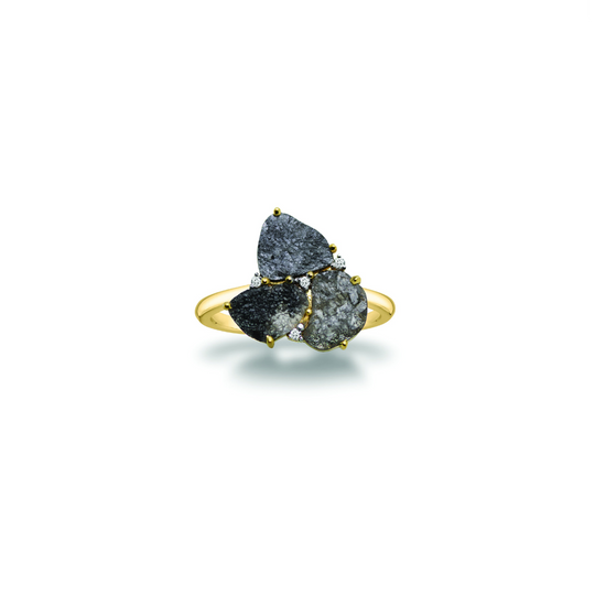 Organic Black Diamond with Diamond Accent Ring in 18k Yellow Gold