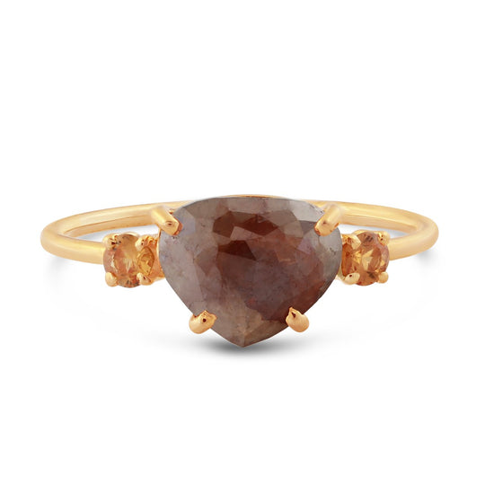 Organic Diamond And Orange Sapphire Ring In 18K Yellow Gold