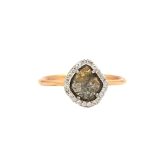 Tresor Collection - Organic Diamond Slice with Pave Diamond Ring in 18k Rose Gold