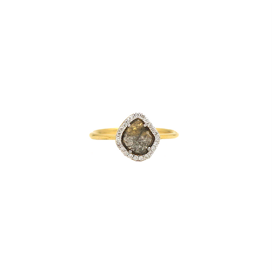 Organic Diamond Slice with Pave Diamond Ring in 18k Yellow Gold
