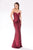Cristallini - SKA362 Sequin-Ornate Draped High Slit Gown In Red