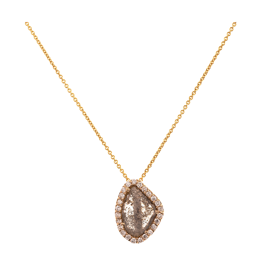 Tresor Collection - Organic Diamond Slice with Diamond Pave Pendant in 18k Yellow Gold