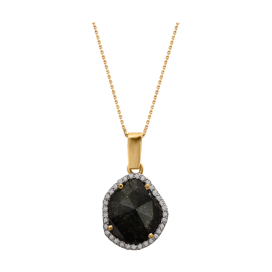 Black Diamond Slice with Diamond Pave Accent Pendant in 18k Yellow Gold