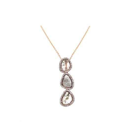 Organic Diamond Slice with Pave Diamond Pendant in 18k Rose Gold