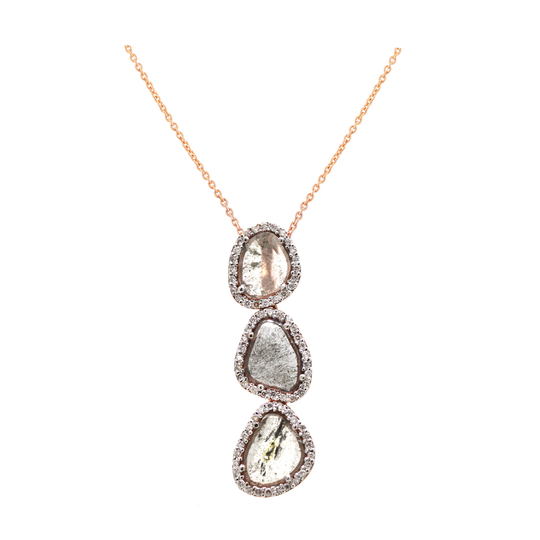Tresor Collection - Organic Diamond Slice with Pave Diamond Pendant in 18k Rose Gold