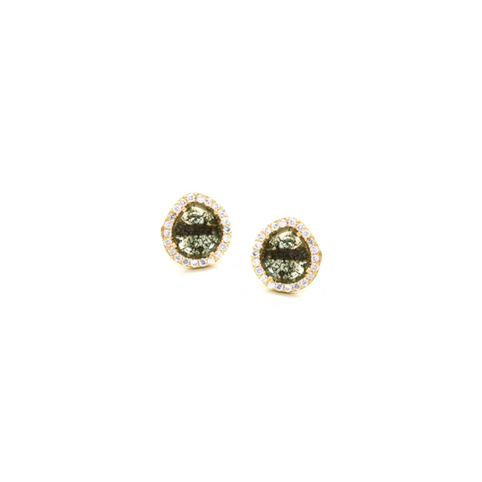 Organic Diamond Slice with Diamond Pave Stud Earrings In 18K Yellow Gold