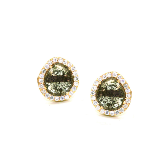 Tresor Collection - Organic Diamond Slice with Diamond Pave Stud Earrings In 18K Organic Diamond