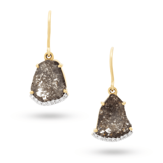 Tresor Collection - Organic Black Diamond with Diamond Pave Accent Earrings In 18K Yellow Gold