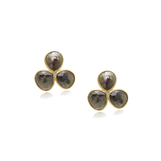 Tresor Collection - Organic Diamond Three Leaf Stud Earring in 18k Yellow Gold