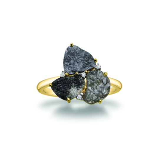 Tresor Collection - Organic Black Diamond with Diamond Accent Ring in 18k Yellow Gold