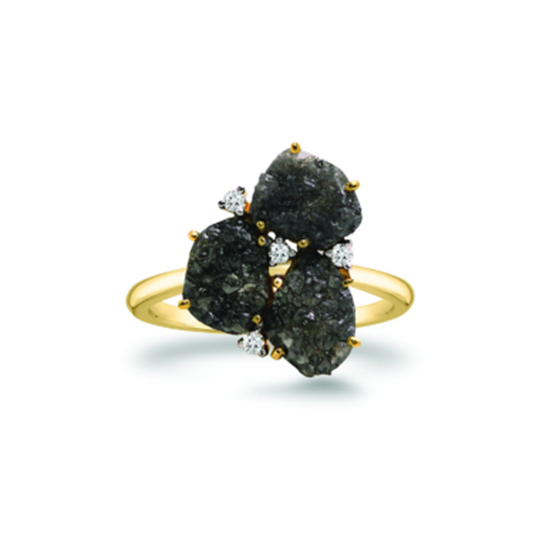 Tresor Collection - Organic Black Diamond with Diamond Accent Ring in 18k Yellow Gold