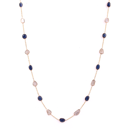 Tresor Collection - Blue Sapphire & Diamond Slices Unshaped Necklace in 18k Yellow Gold