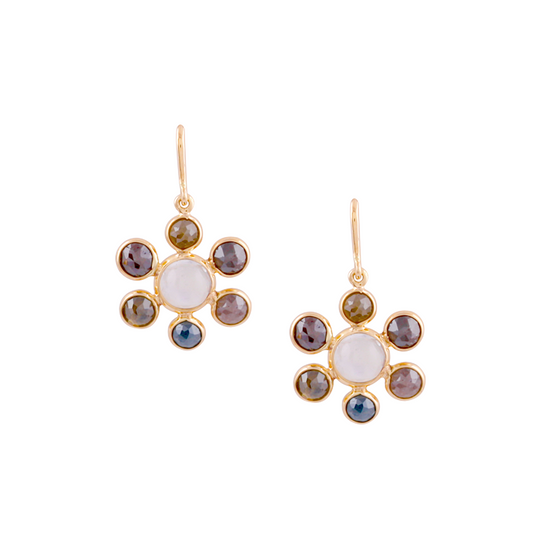 Tresor Collection - Rainbow Moonstone & Diamond Earring in 18k Rainbow Moonstone