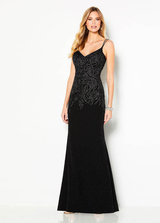 Cameron Blake - 219685W Embroidered V-neck Trumpet Dress In Black