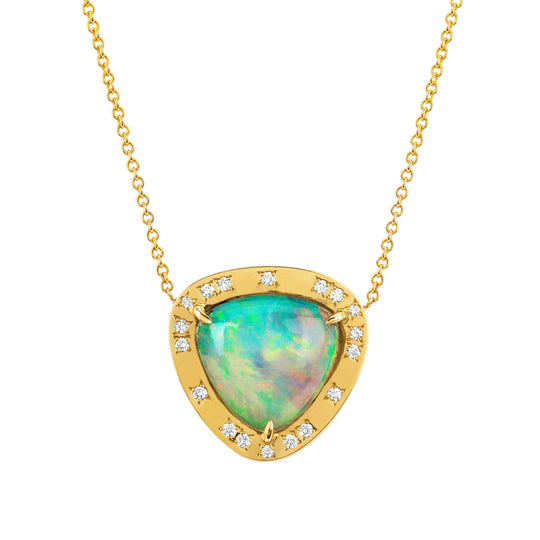 Wilderness Trillion Cabochon Blue Opal Necklace w/ Diamonds