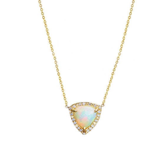 Wilderness Trillion Rose Cut White Opal Necklace w/ Diamonds