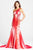 Blush - P024 Asymmetric Floral Embellished Evening Gown In Red