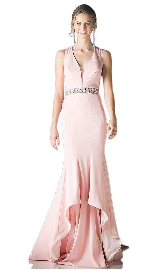 Bead Accented Deep V-neck Trumpet Dress
