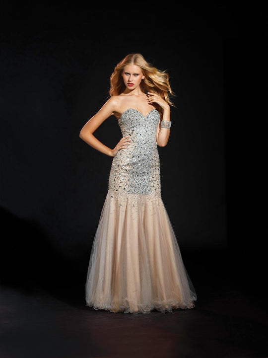 Terani Couture - Scintillating Bejeweled Sweetheart Fit and Flare P1575 in Neutral
